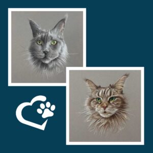 Glückliche Kundin zweier Katzenportraits